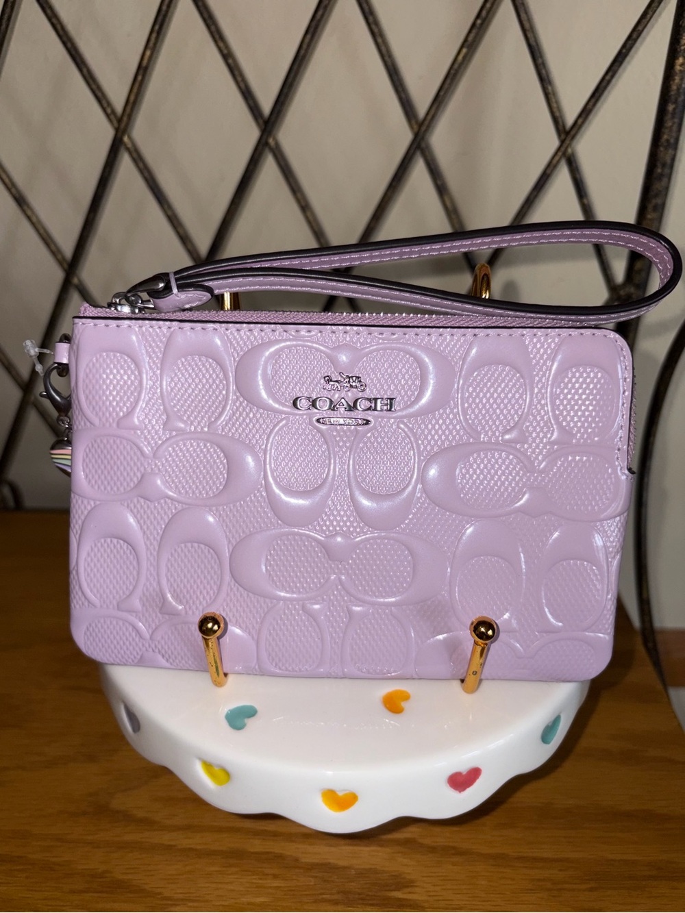 Coach Corner Zip Wristlet w/Heart Charm NWT